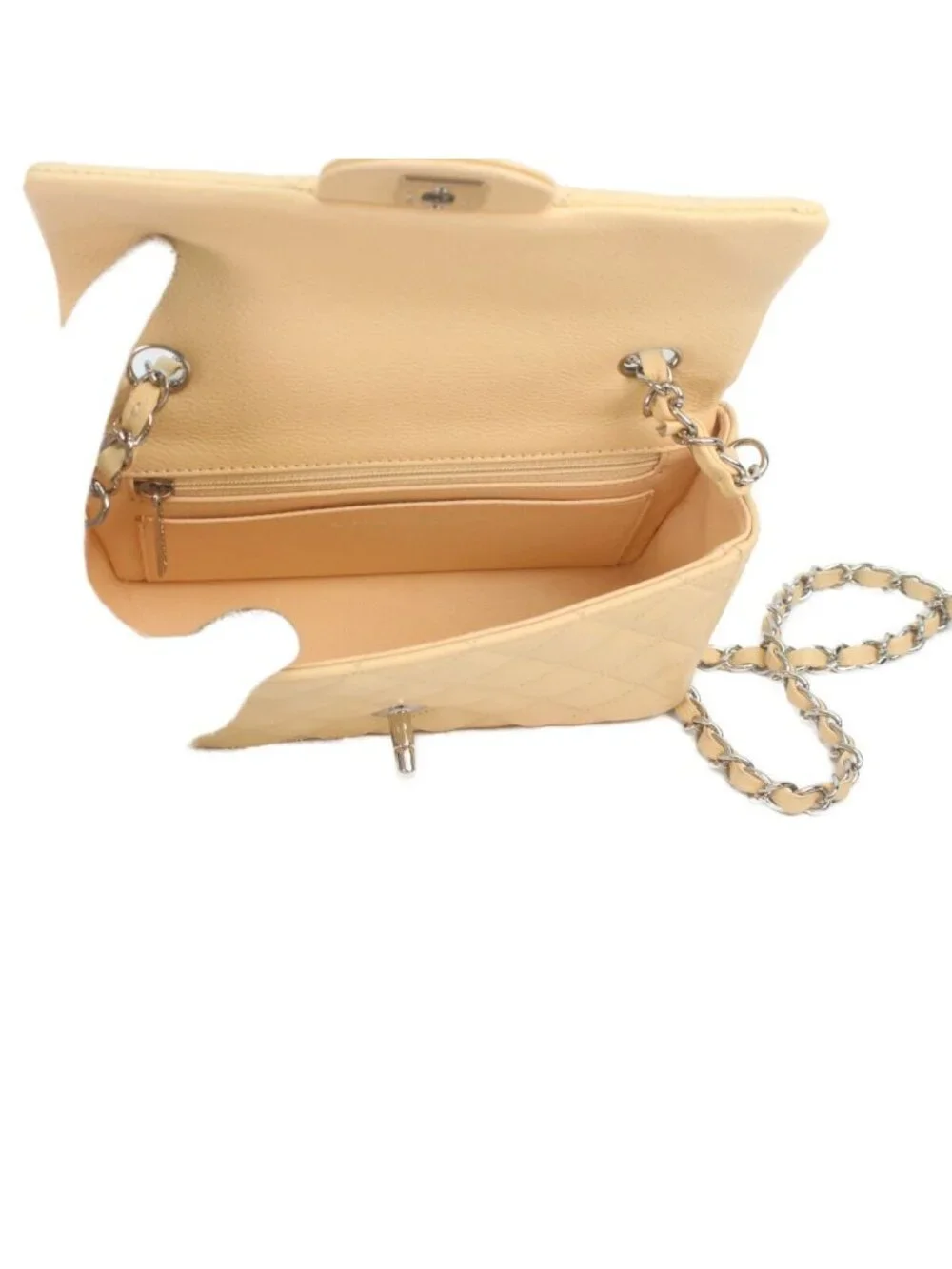 Chanel Beige Caviar Silver Mini Quilted 20 Shoulder Bag